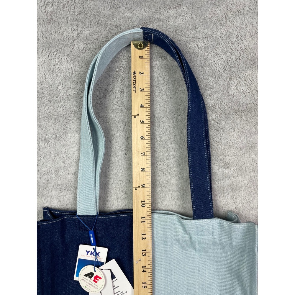 DENIM MUSEUM Tote Bag NWT Colorblock Two Tone Blue Cotton Embroidered YKK Zip - Picture 8 of 14